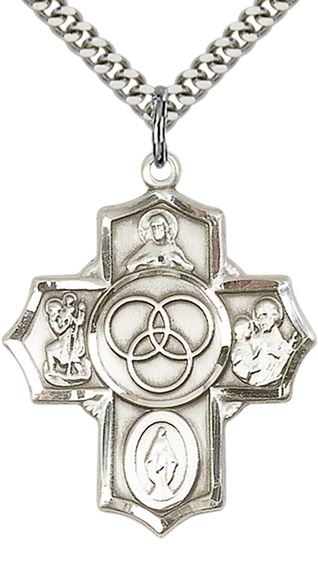 STERLING SILVER BLENDED FAMILY 5-WAY PENDANT WITH CHAIN - 1 1/4" x 1"