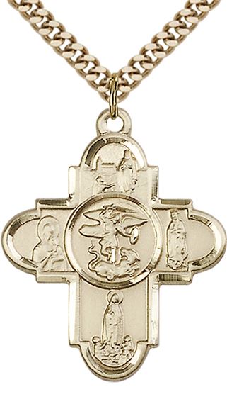 14KT GOLD FILLED OUR LADY 5-WAY PENDANT WITH CHAIN - 1 1/4" x 1"