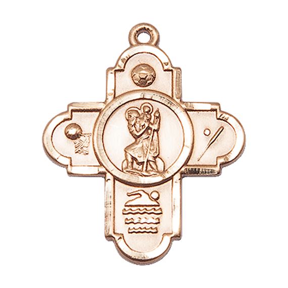 14KT GOLD 5-WAY ST CHRISTOPHER SPORTS MEDAL - 1 1/8" x 7/8"