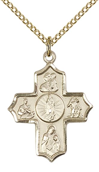 14KT GOLD FILLED 5-WAY OUR LADY OF GUADALUPE PENDANT WITH CHAIN