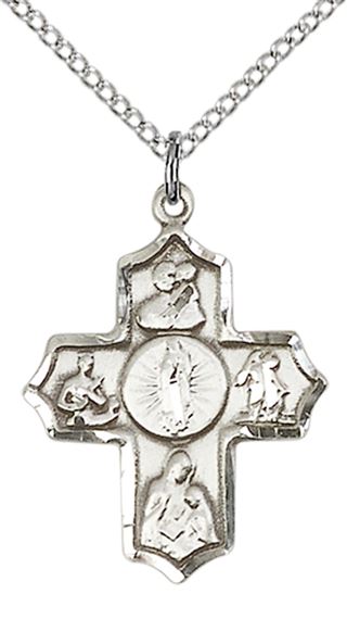 STERLING SILVER 5-WAY OUR LADY OF GUADALUPE PENDANT WITH CHAIN