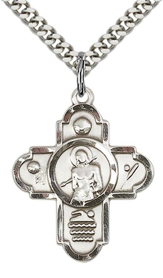 STERLING SILVER 5-WAY ST SEBASTIAN SPORTS PENDANT WITH CHAIN