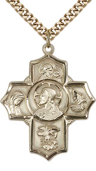 14KT GOLD FILLED SACRED HEART 5-WAY PENDANT WITH CHAIN