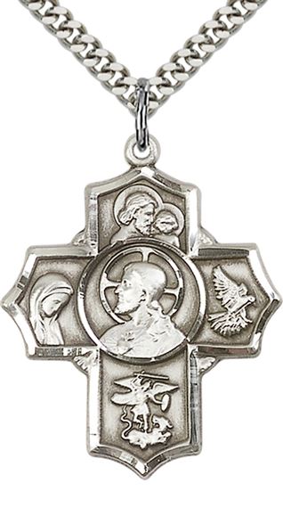 STERLING SILVER SACRED HEART 5-WAY PENDANT WITH CHAIN