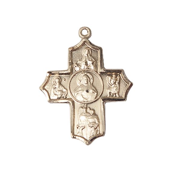 14KT GOLD SACRED HEART 5-WAY MEDAL - 7/8" x 3/4"