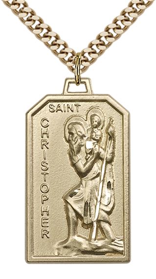 14KT GOLD FILLED ST CHRISTOPHER PENDANT WITH CHAIN - 1 1/8" x 5/8"