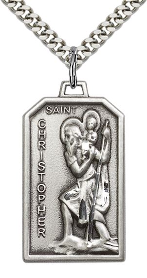 STERLING SILVER ST CHRISTOPHER PENDANT WITH CHAIN - 1 1/8" x 5/8"
