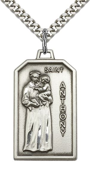 STERLING SILVER ST ANTHONY PENDANT WITH CHAIN - 1 1/8" x 5/8"