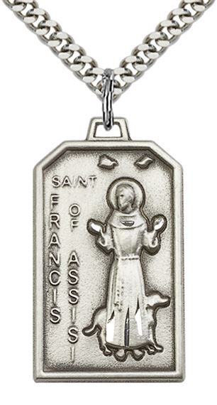 STERLING SILVER ST FRANCIS PENDANT WITH CHAIN - 1 1/8" x 5/8"
