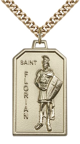 14KT GOLD FILLED ST FLORIAN PENDANT WITH CHAIN - 1 1/8" x 5/8"