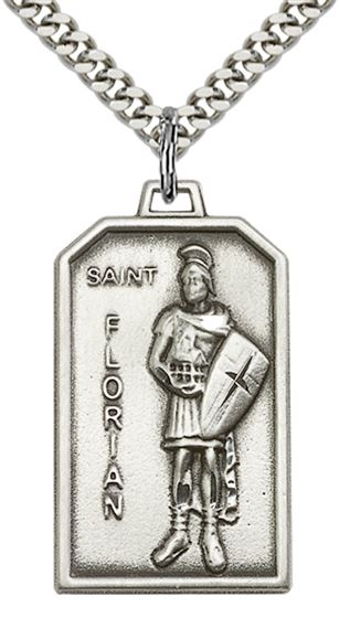 STERLING SILVER ST FLORIAN PENDANT WITH CHAIN - 1 1/8" x 5/8"