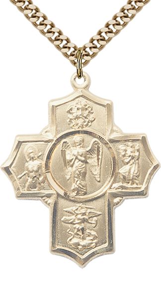 14KT GOLD FILLED WARRIOR 5-WAY PENDANT WITH CHAIN - 1 3/8" x 1 1/8"