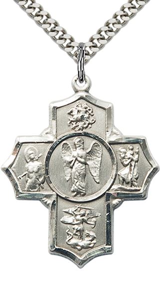 STERLING SILVER WARRIOR 5-WAY PENDANT WITH CHAIN - 1 3/8" x 1 1/8"