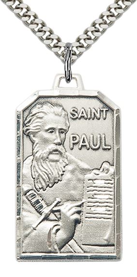 STERLING SILVER ST PAUL THE APOSTLE PENDANT WITH CHAIN - 1 1/4" x 3/4"