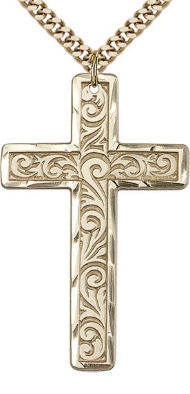 14KT GOLD FILLED KNURLED CROSS PENDANT WITH CHAIN