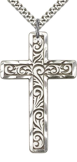 STERLING SILVER KNURLED CROSS PENDANT WITH CHAIN