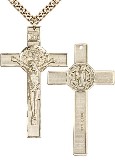 14KT GOLD FILLED ST BENEDICT CRUCIFIX PENDANT WITH CHAIN
