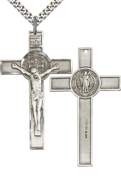 STERLING SILVER ST BENEDICT CRUCIFIX PENDANT WITH CHAIN