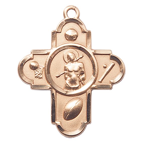 14KT GOLD 5-WAY ST SEBASTIAN MEDAL - 1 1/8" x 1"
