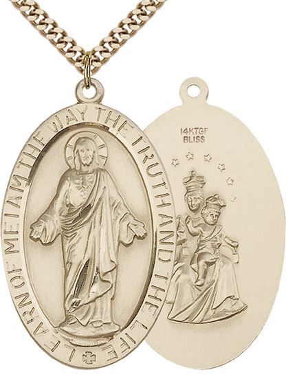 14KT GOLD FILLED SCAPULAR PENDANT WITH CHAIN - 1 5/8" x 1"