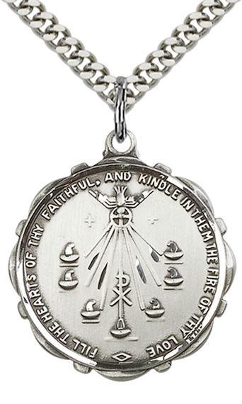 STERLING SILVER SEVEN GIFTS PENDANT WITH CHAIN - 1" x 7/8"