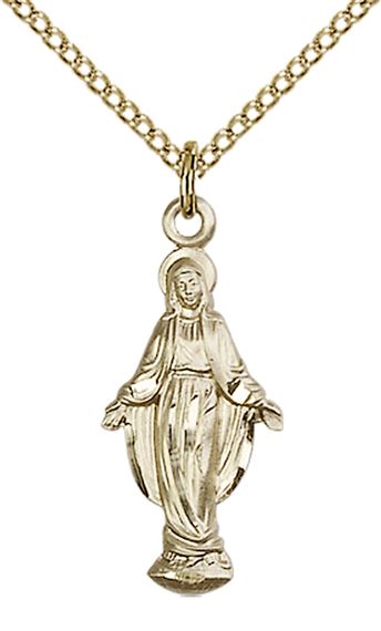 14KT GOLD FILLED MIRACULOUS PENDANT WITH CHAIN - 7/8" x 3/8"