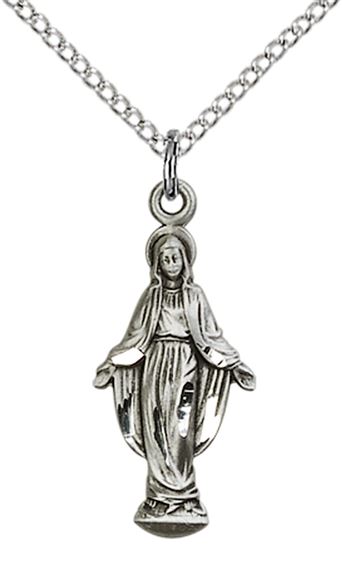 STERLING SILVER MIRACULOUS PENDANT WITH CHAIN - 7/8" x 3/8"