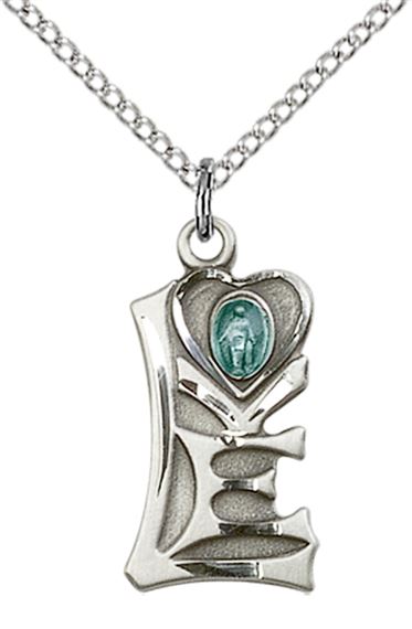 STERLING SILVER MIRACULOUS PENDANT WITH CHAIN - 3/4" x 3/8"