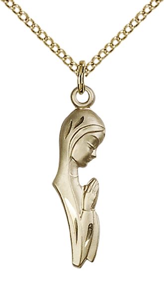 14KT GOLD FILLED MADONNA PENDANT WITH CHAIN - 1" x 1/4"