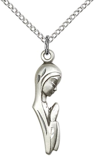 STERLING SILVER MADONNA PENDANT WITH CHAIN - 1" x 1/4"