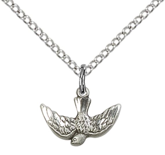 STERLING SILVER HOLY SPIRIT PENDANT WITH CHAIN - 3/8" x 1/2"