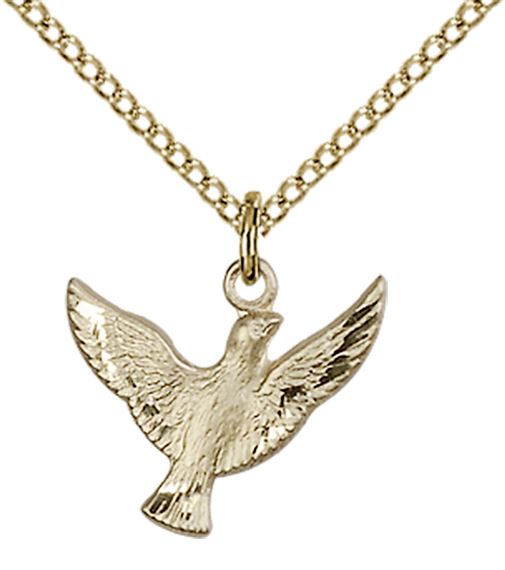 14KT GOLD FILLED HOLY SPIRIT PENDANT WITH CHAIN - 1/2" x 5/8"