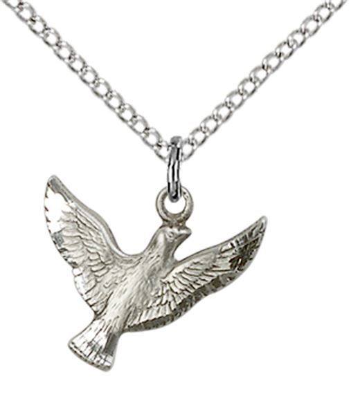 STERLING SILVER HOLY SPIRIT PENDANT WITH CHAIN - 1/2" x 5/8"