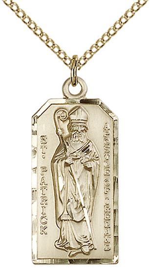 14KT GOLD FILLED ST PATRICK PENDANT WITH CHAIN - 1" x 1/2"