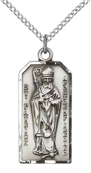 STERLING SILVER ST PATRICK PENDANT WITH CHAIN - 1" x 1/2"