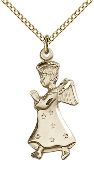 14KT GOLD FILLED ANGEL PENDANT WITH CHAIN - 1" x 1/2"