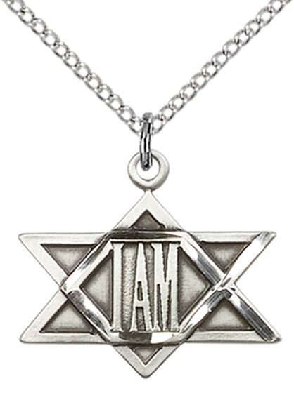 STERLING SILVER I AM - STAR OF DAVID PENDANT WITH CHAIN - 3/4" x 3/4"