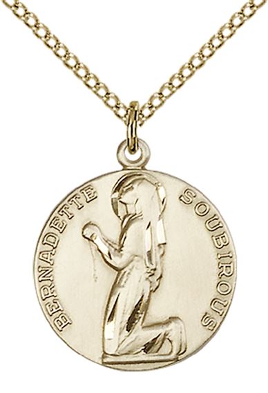 14KT GOLD FILLED ST BERNADETTE PENDANT WITH CHAIN - 3/4" x 5/8"
