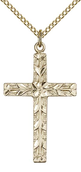14KT GOLD FILLED CROSS PENDANT WITH CHAIN - 1 1/4" x 3/4"