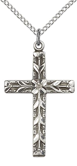 STERLING SILVER CROSS PENDANT WITH CHAIN - 1 1/4" x 3/4"