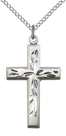 STERLING SILVER CROSS PENDANT WITH CHAIN - 1 1/8" x 5/8"