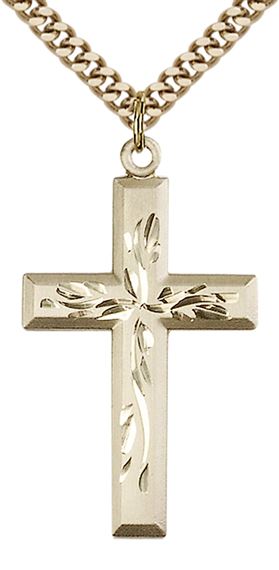 14KT GOLD FILLED CROSS PENDANT WITH CHAIN - 1 3/8" x 3/4"
