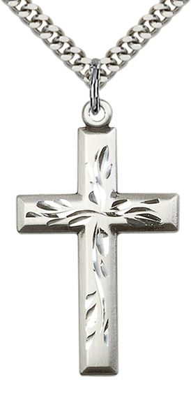 STERLING SILVER CROSS PENDANT WITH CHAIN - 1 3/8" x 3/4"