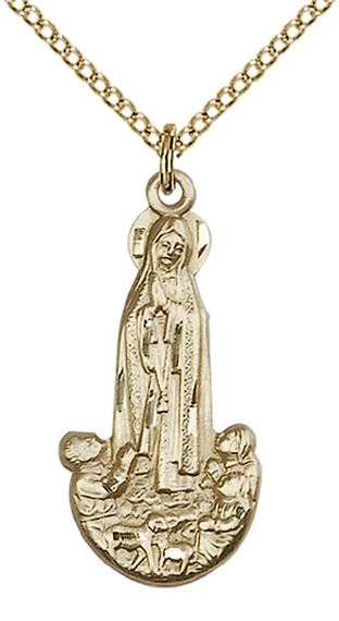 14KT GOLD FILLED OUR LADY OF FATIMA PENDANT WITH CHAIN - 1" x 1/2"