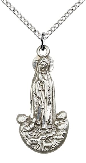 STERLING SILVER OUR LADY OF FATIMA PENDANT WITH CHAIN - 1" x 1/2"