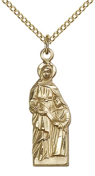14KT GOLD FILLED ST ANN PENDANT WITH CHAIN - 1" x 3/8"