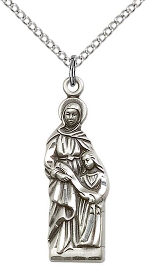 STERLING SILVER ST ANN PENDANT WITH CHAIN - 1" x 3/8"
