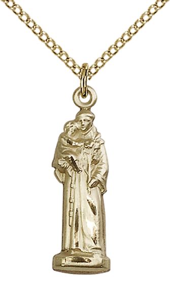 14KT GOLD FILLED ST ANTHONY PENDANT WITH CHAIN - 1" x 1/4"