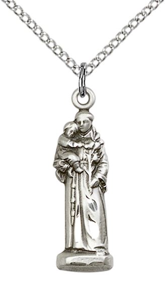 STERLING SILVER ST ANTHONY PENDANT WITH CHAIN - 1" x 1/4"