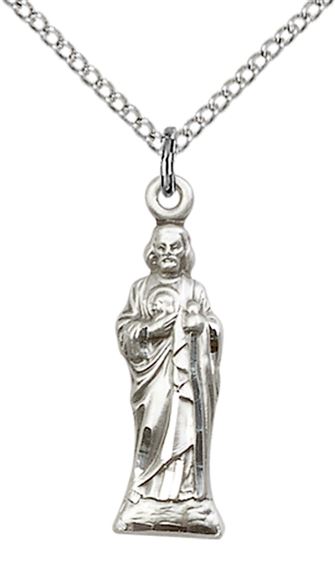STERLING SILVER ST JUDE PENDANT WITH CHAIN - 7/8" x 1/4"